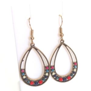 Bohemian Style Multicolor Faceted Acrylic Stones Dangle Drop Hook Earrings